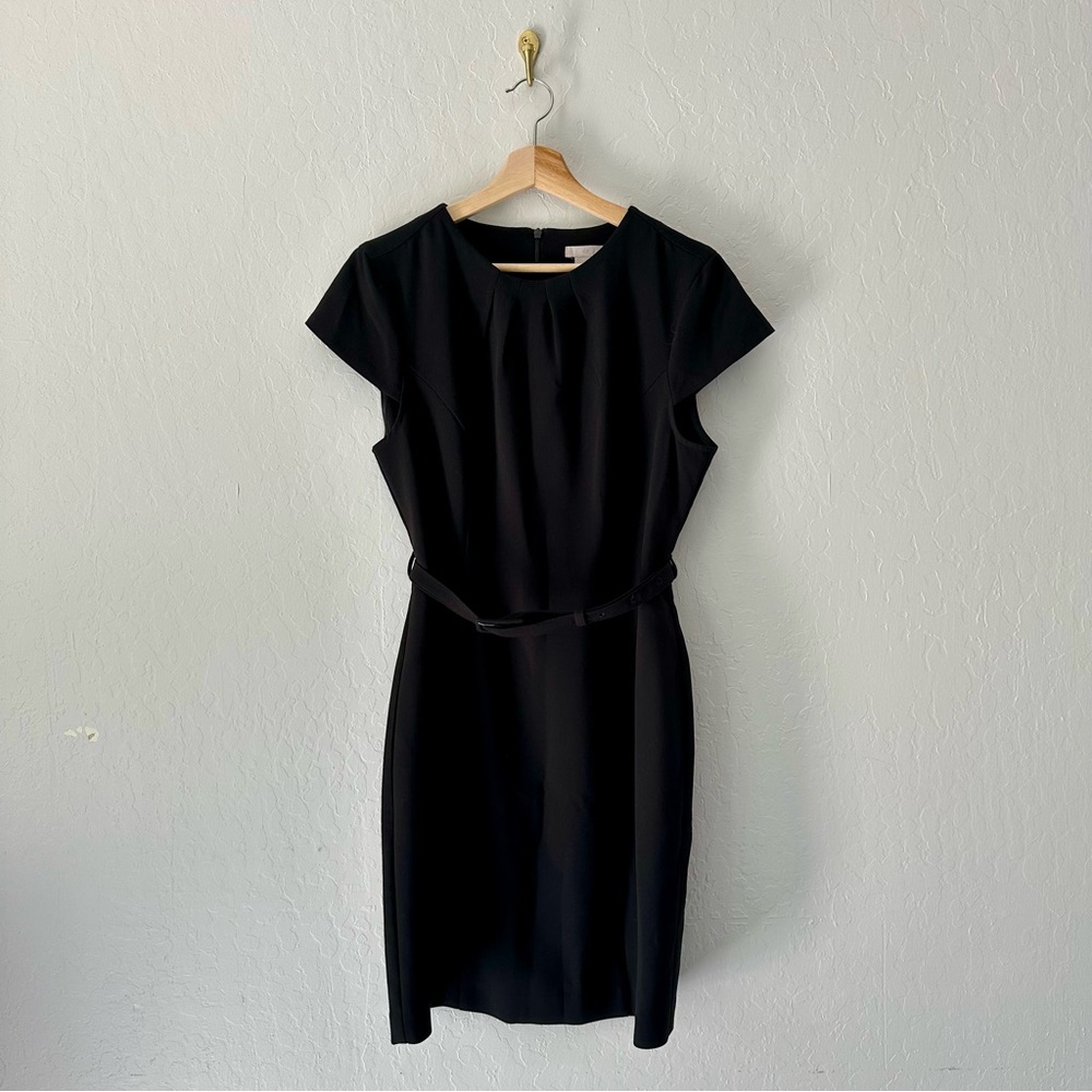 H&M Black Sheath Midi Dress with Flutter Sleeves and Matching Belt